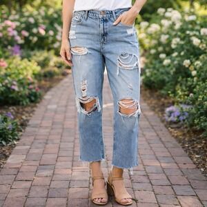 Good American Good 90's Mid Rise Baggy Jeans Lightwash Distressed Summer 18